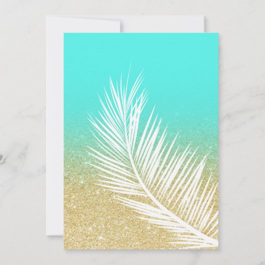 Moderne palmboom goud aqua save the date kaart (Achterkant)