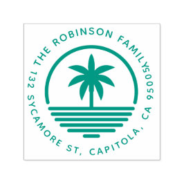Moderne palmboom silhouet familie retour adres  zelfinktende stempel