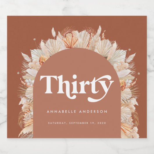 Moderne pampas terracotta, 30ste verjaardag sparkling wijnetiket (Enkel label)