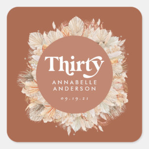 Moderne pampas terracotta, 30ste verjaardag vierkante sticker