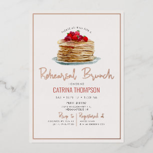 Moderne Pancakes Rehearsal Brunch Rose Goud Folie Uitnodiging
