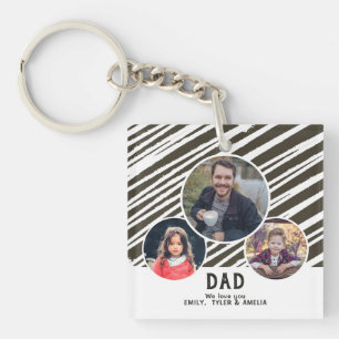 Moderne papa love you Strepen 3 foto`s Vaderdag Sleutelhanger