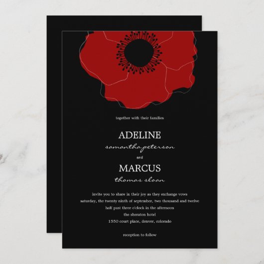 Moderne papaverbruidingen (rood/zwart) kaart (Voorkant / Achterkant)
