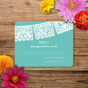 Moderne Papel Picado aangepaste kleur Bruiloft R RSVP Kaartje