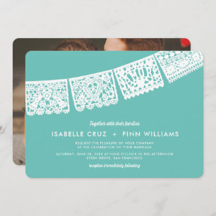 Moderne Papel Picado Aangepaste kleur + Foto   Wed Kaart