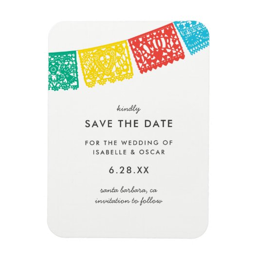 Moderne Papel Picado bruiloft Bewaar de datum Magneet (Verticaal)