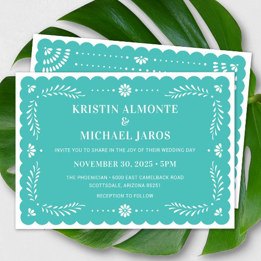 Moderne Papel Picado Mexicaanse bruiloft uitnodigi Kaart