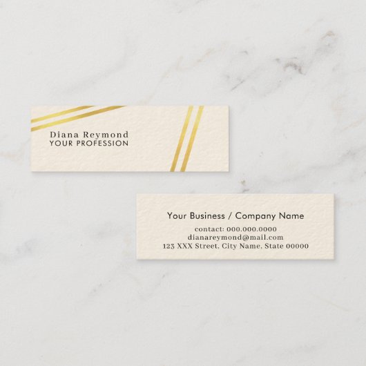 Moderne Parallel Faux Gold Stripes Crème Wit Mini Visitekaartje (Voorkant / Achterkant)