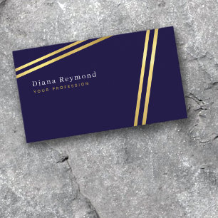 Moderne parallelle gouden strepen donkerblauw visitekaartje