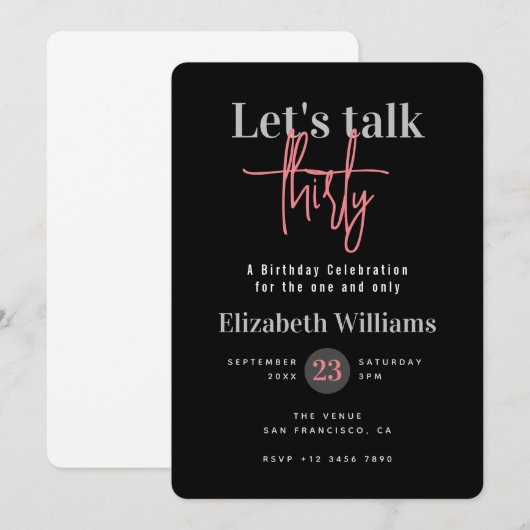 Moderne Parlons de Trente Anniversaire Invitation (Devant / Derrière)