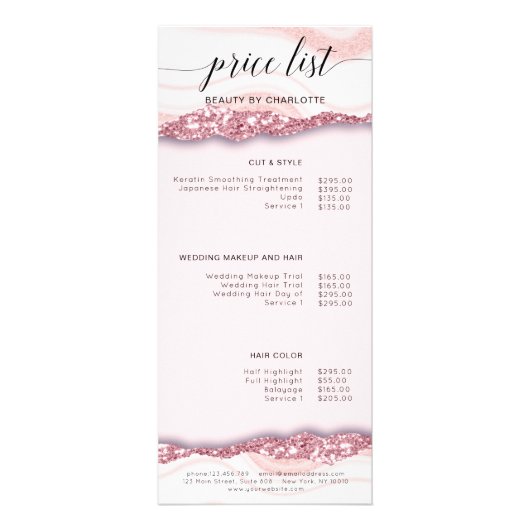 Moderne, parties scintillant, liste de prix rose (Devant)