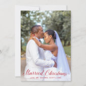 Moderne Pas getrouwd Foto Rood Script Elegant Chri Feestdagenkaart (Voorkant)