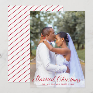 Moderne Pas getrouwd Foto Rood Script Elegant Chri Feestdagenkaart