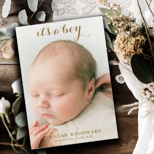 Moderne Pasgeboren Baby Boy Foto Aankondiging Gebo