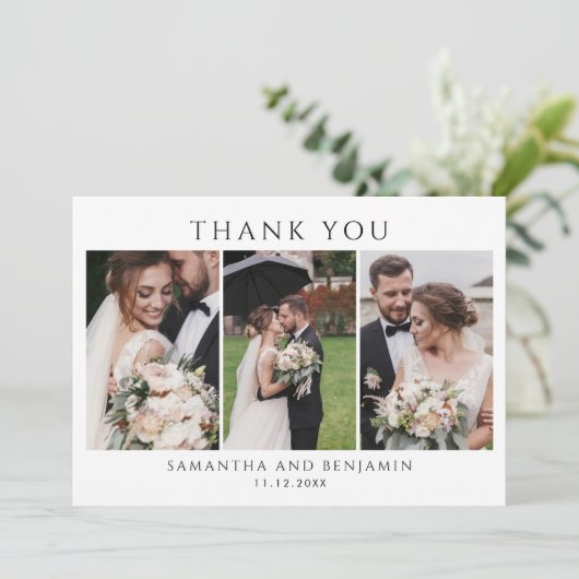 Moderne Passen getrouwd 3 Fotobruiloft Dank je Bedankkaart (Staand voorkant)
