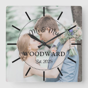 Moderne Passen getrouwd bruiloft foto Vierkante Klok