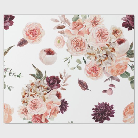 Moderne pastbloemen en gepersonaliseerde Kraft-cad Cadeaupapier (Vlak)