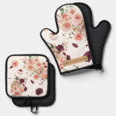 Moderne pastbloemen en gepersonaliseerde Kraft-cad Ovenwant & Pannenlap Set (Voorkant / Achterkant)