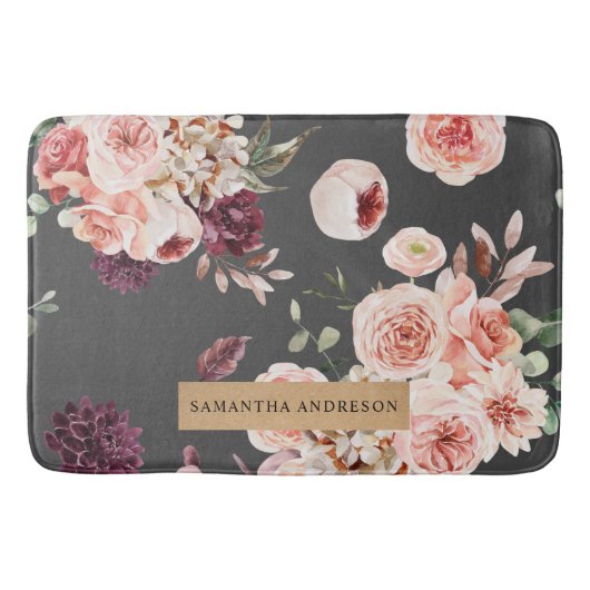Moderne pastbloemen en kraft Black Badmat (Voorkant)
