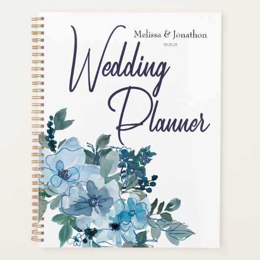 Moderne pasteelblauwe Rozen Floral Wedding Planner (Voorkant)