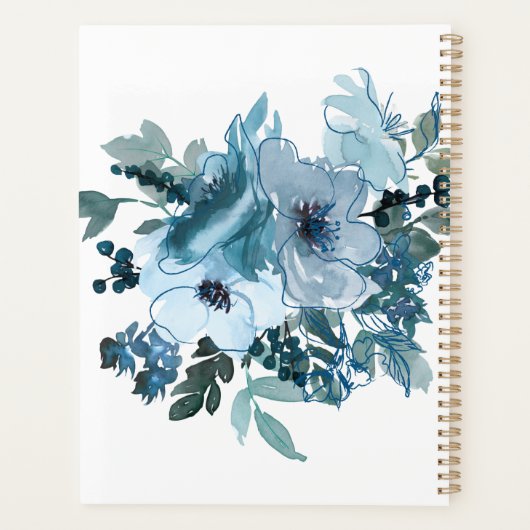 Moderne pasteelblauwe Rozen Floral Wedding Planner (Achterkant)