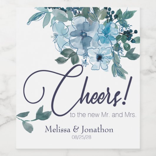 Moderne pasteelblauwe Rozen Wijn Etiket (Enkel label)