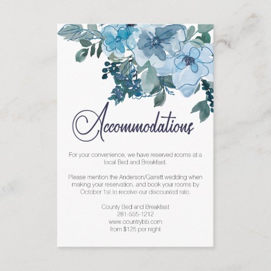 Moderne pasteelblauwe Waterverf Rozen huwelijk Informatiekaartje (Voorkant)