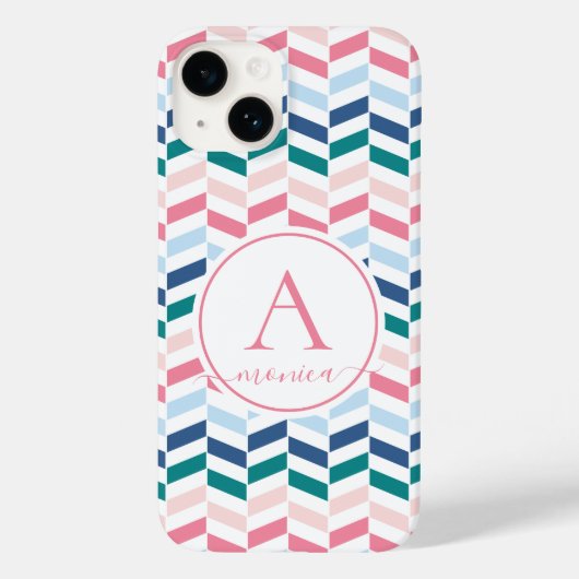 Moderne pasteelkleuren Geometrische Chevron Monogr Case-Mate iPhone Case (Achterkant)