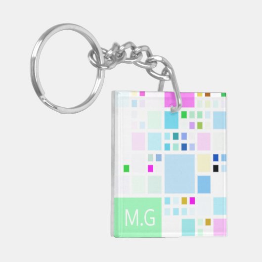 Moderne pastei Geometrische kunstmonogram Sleutelhanger (Voorkant Links)
