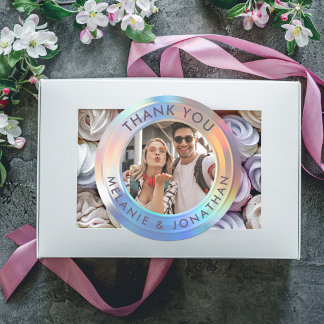 Moderne Pastel Aangepaste Holografische Trouw Dank Ronde Sticker