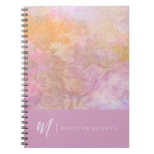 Moderne Pastel Bloem Motief Monogram Notitieboek
