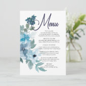 Moderne Pastel Blue Aquarelle Rose Menu Mariage (Debout devant)