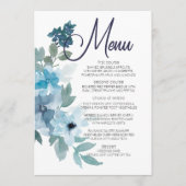 Moderne Pastel Blue Aquarelle Rose Menu Mariage (Devant)