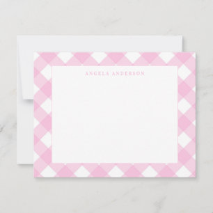 Moderne Pastel Blush Roze Gingham Plaid Rut Notitiekaartje