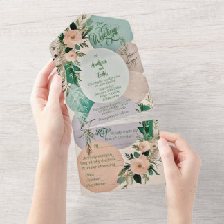 Moderne pastel boho-chic bruiloft all in one uitnodiging