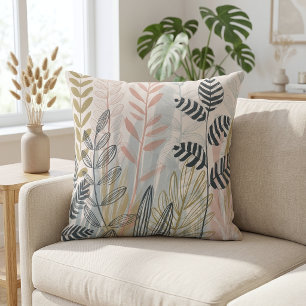 Moderne Pastel Botanische Bladeren Abstract Kussen
