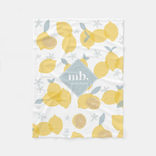 Moderne Pastel Citrus Citrus Lemons Patroon Monogr Fleece Deken
