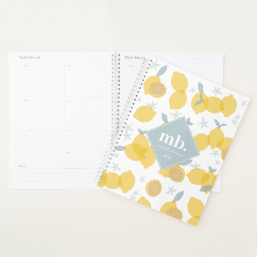 Moderne Pastel Citrus Lemons Monogramme Rendez-vou (Devant avec enveloppe)