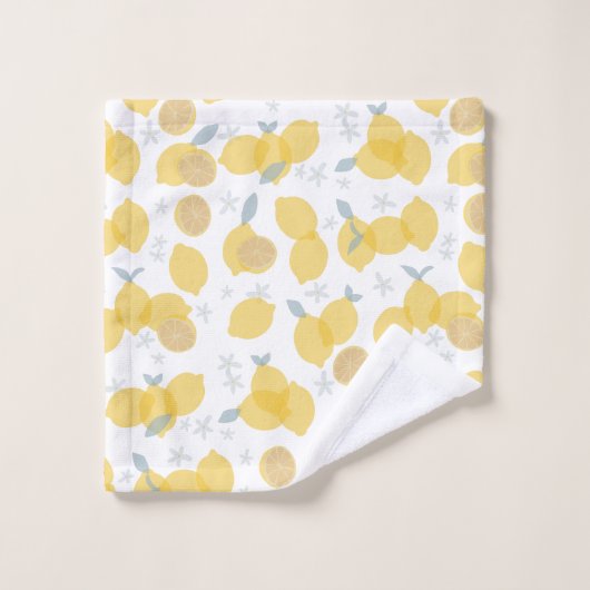 Moderne Pastel Citrus Lemons Monogramme Script (Gant de toilette)