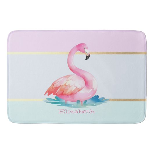 Moderne pastel gestreept, roze flamingo's badmat (Voorkant)