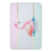 Moderne pastel gestreept, roze flamingo's badmat (Voorkant Verticaal)