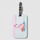 Moderne pastel gestreept, roze flamingo's bagagelabel (Voorkant (verticaal))