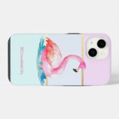 Moderne pastel gestreept, roze flamingo's iPhone hoesje (Achterkant horizontaal)