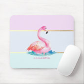 Moderne pastel gestreept, roze flamingo's muismat (Met muis)