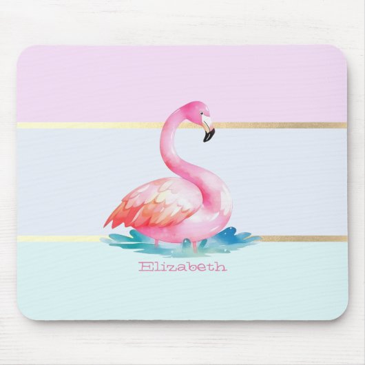 Moderne pastel gestreept, roze flamingo's muismat (Voorkant)