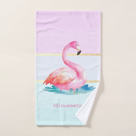 Moderne Pastel Gestreepte, Roze Flamingo's Bad Handdoek (Handdoek)