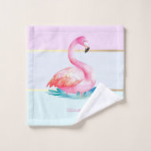 Moderne Pastel Gestreepte, Roze Flamingo's Bad Handdoek (Wasdoekje)