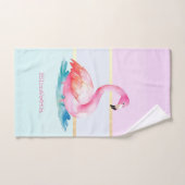 Moderne Pastel Gestreepte, Roze Flamingo's Bad Handdoek (Handdoek)