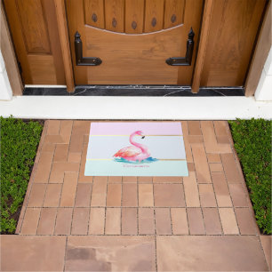 Moderne Pastel Gestreepte, Roze Flamingo's Deurmat