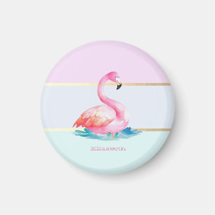 Moderne Pastel Gestreepte, Roze Flamingo's Magneet